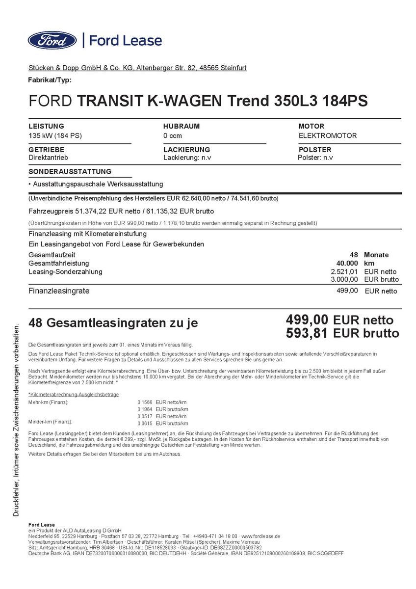 Fahrzeugabbildung Ford Transit Kasten E 350 L3 Trend